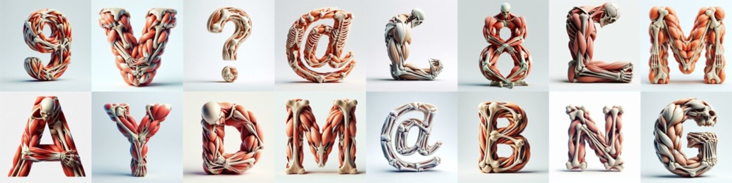3D lettering what blend Bones and Muscles. AI generated illustration