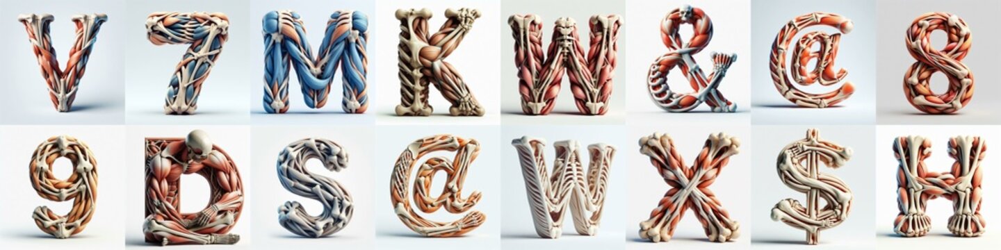 3D lettering what blend Bones and Muscles. AI generated illustration