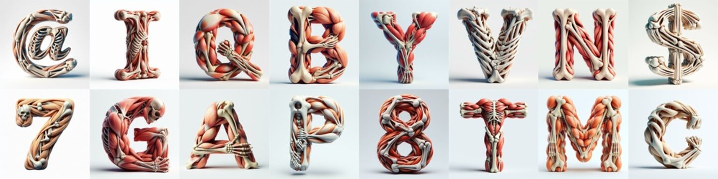 3D lettering what blend Bones and Muscles. AI generated illustration