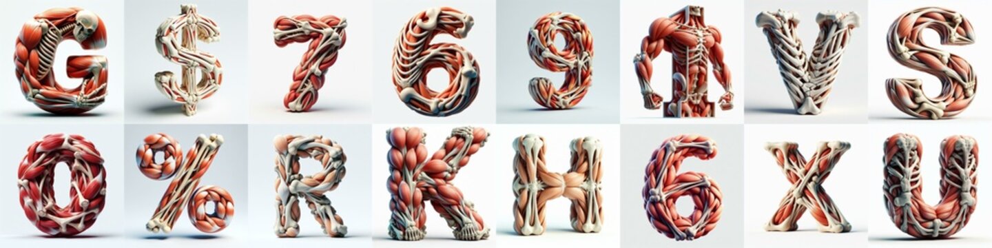 3D lettering what blend Bones and Muscles. AI generated illustration