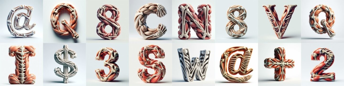 3D lettering what blend Bones and Muscles. AI generated illustration