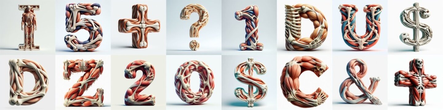 3D lettering what blend Bones and Muscles. AI generated illustration