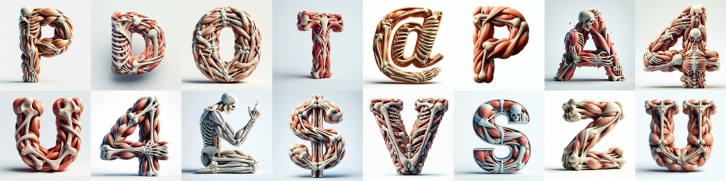 3D lettering what blend Bones and Muscles. AI generated illustration