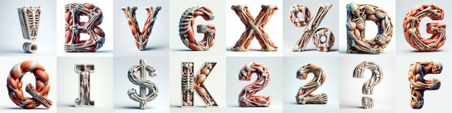 3D lettering what blend Bones and Muscles. AI generated illustration