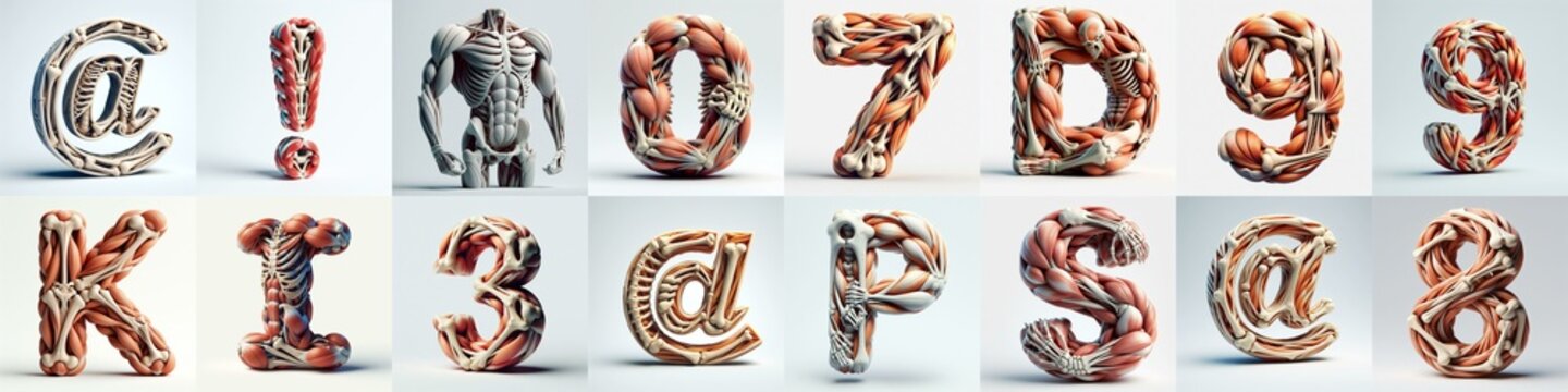 3D lettering what blend Bones and Muscles. AI generated illustration