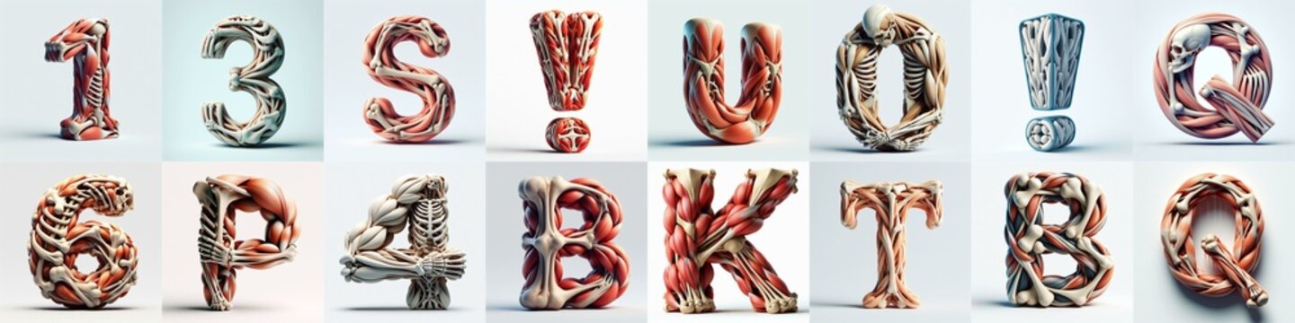 3D lettering what blend Bones and Muscles. AI generated illustration