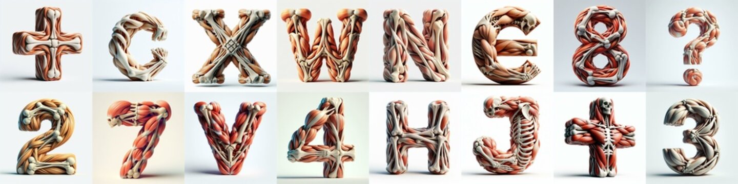 3D lettering what blend Bones and Muscles. AI generated illustration