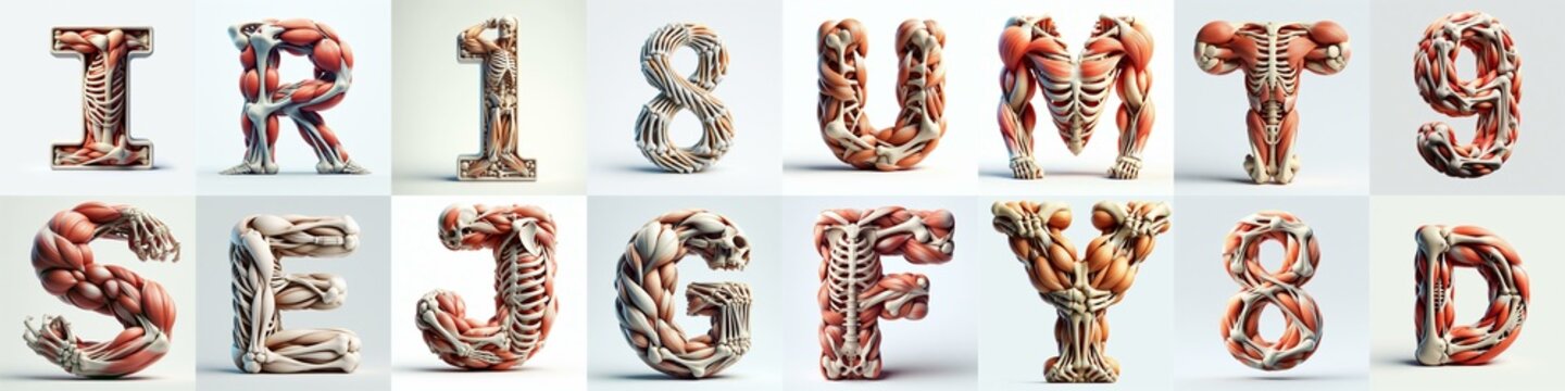 3D lettering what blend Bones and Muscles. AI generated illustration