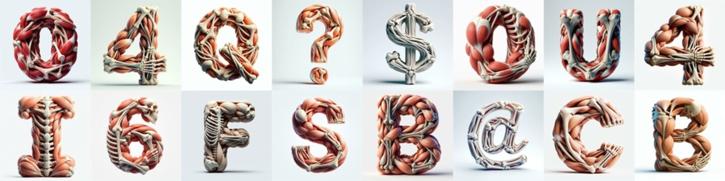 3D lettering what blend Bones and Muscles. AI generated illustration