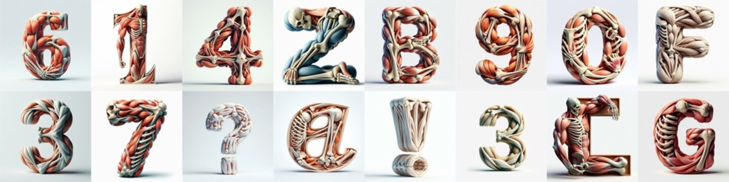 3D lettering what blend Bones and Muscles. AI generated illustration