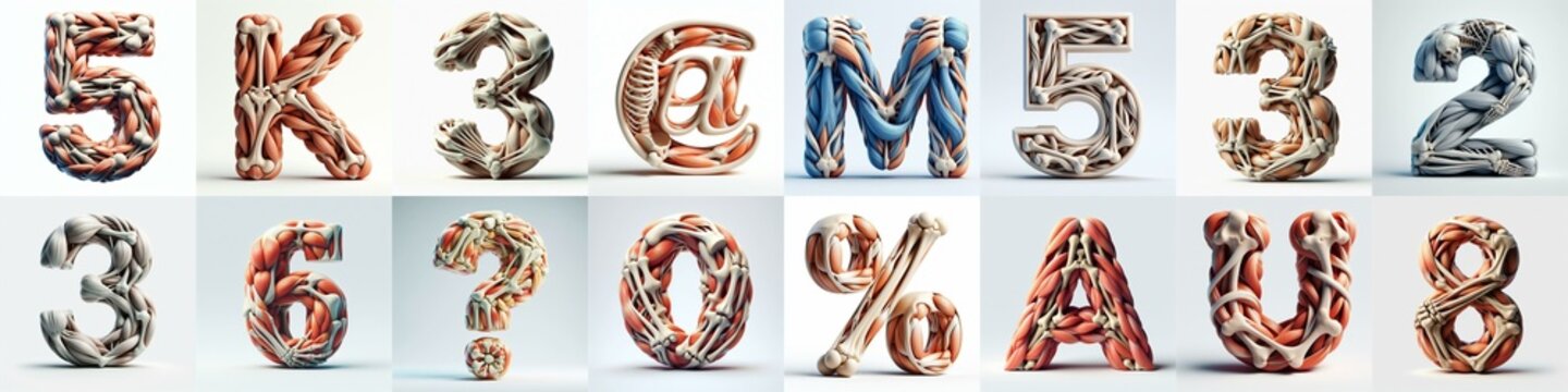 3D lettering what blend Bones and Muscles. AI generated illustration