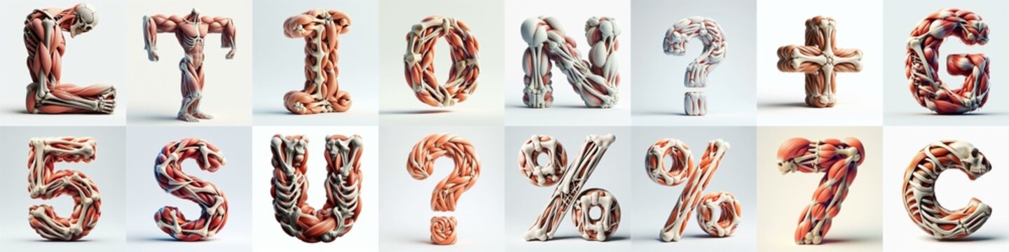 3D lettering what blend Bones and Muscles. AI generated illustration