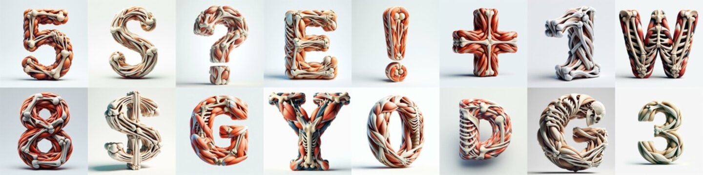 3D lettering what blend Bones and Muscles. AI generated illustration