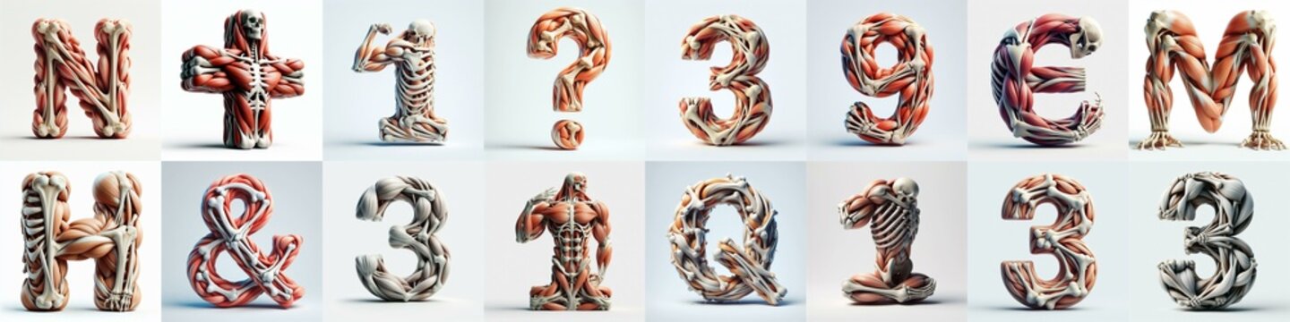 3D lettering what blend Bones and Muscles. AI generated illustration