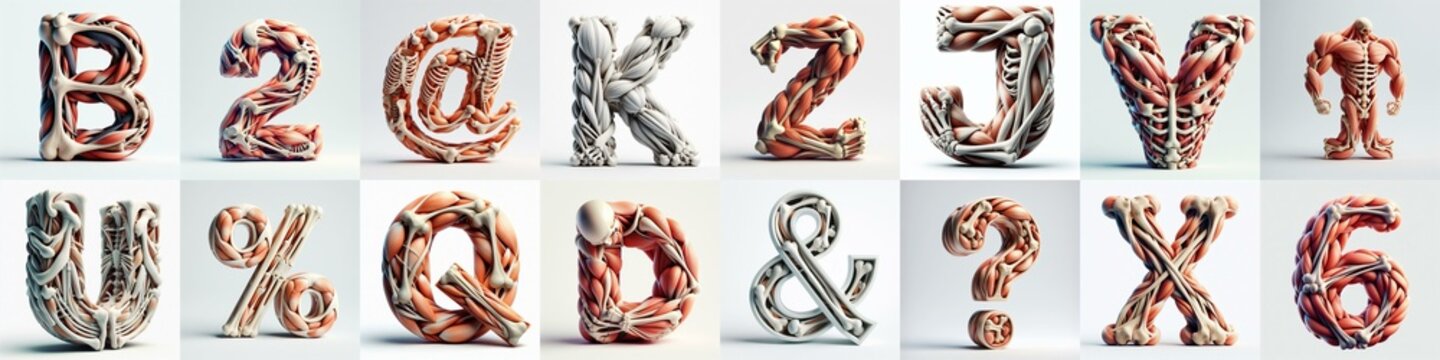 3D lettering what blend Bones and Muscles. AI generated illustration
