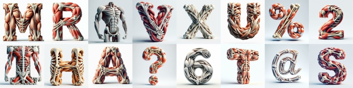 3D lettering what blend Bones and Muscles. AI generated illustration