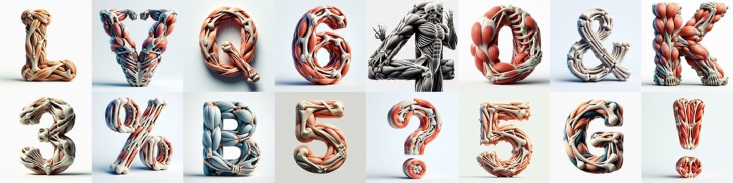 3D lettering what blend Bones and Muscles. AI generated illustration