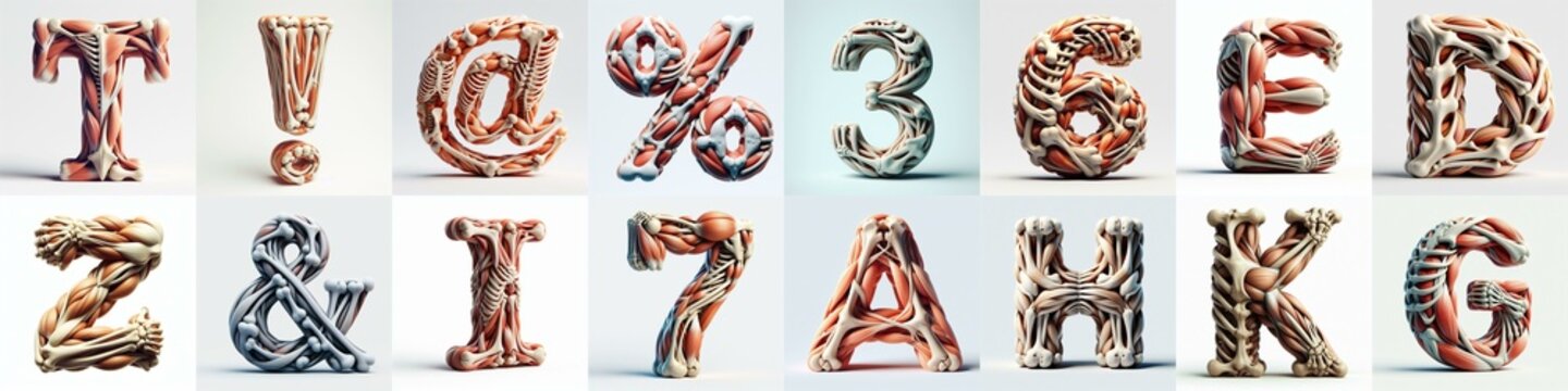 3D lettering what blend Bones and Muscles. AI generated illustration