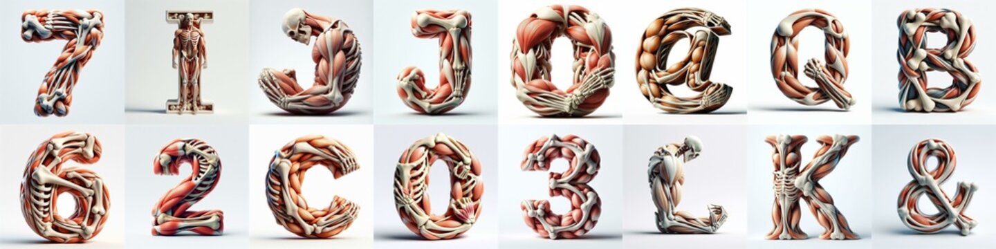 3D lettering what blend Bones and Muscles. AI generated illustration