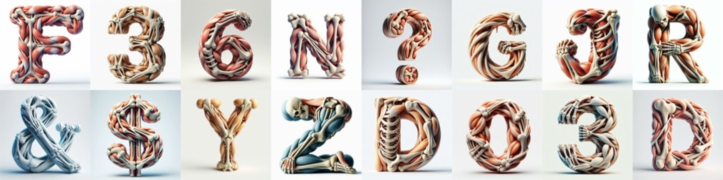 3D lettering what blend Bones and Muscles. AI generated illustration