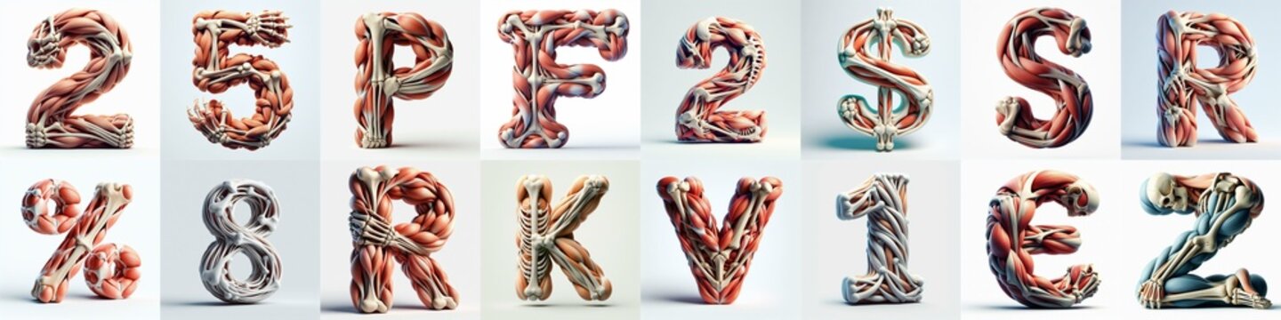 3D lettering what blend Bones and Muscles. AI generated illustration