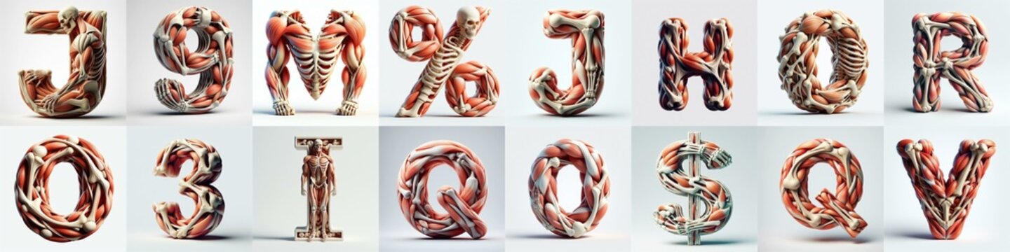 3D lettering what blend Bones and Muscles. AI generated illustration