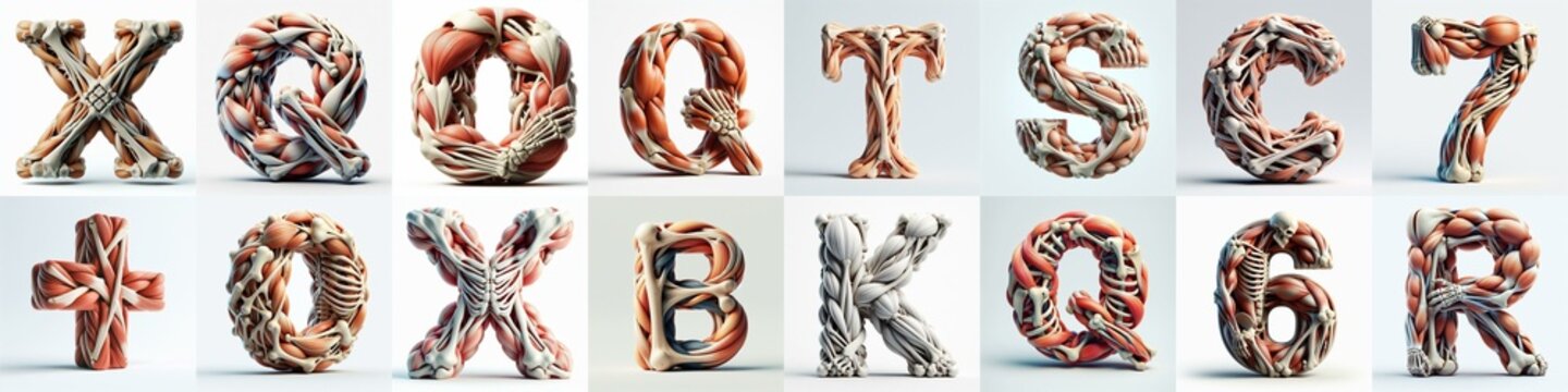 3D lettering what blend Bones and Muscles. AI generated illustration