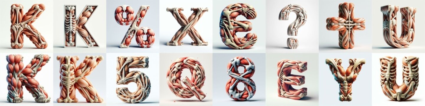 3D lettering what blend Bones and Muscles. AI generated illustration