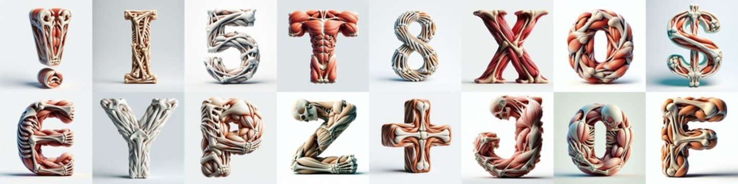3D lettering what blend Bones and Muscles. AI generated illustration