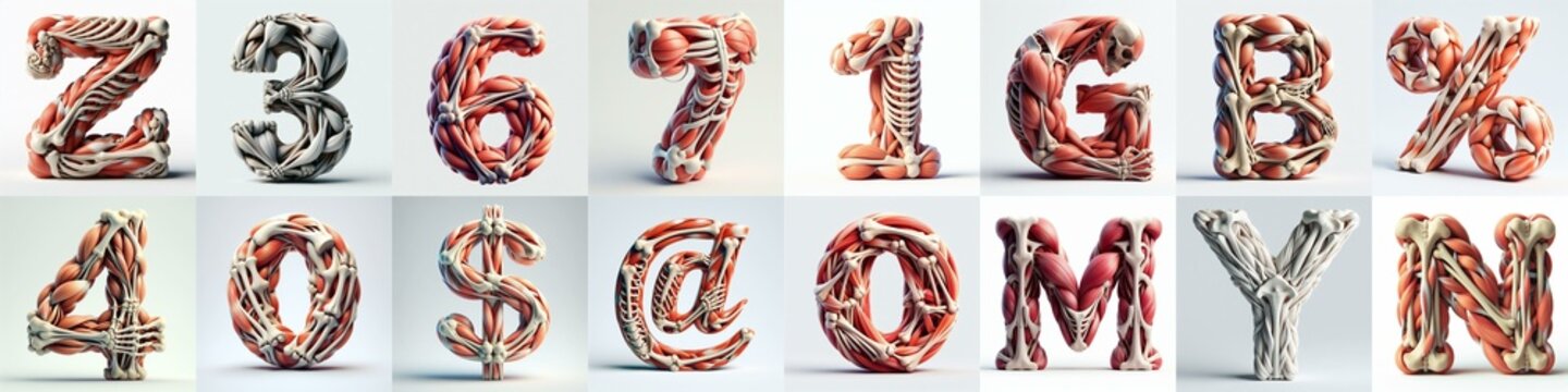 3D lettering what blend Bones and Muscles. AI generated illustration