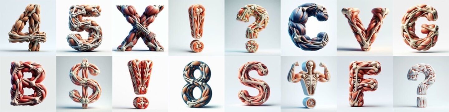 3D lettering what blend Bones and Muscles. AI generated illustration