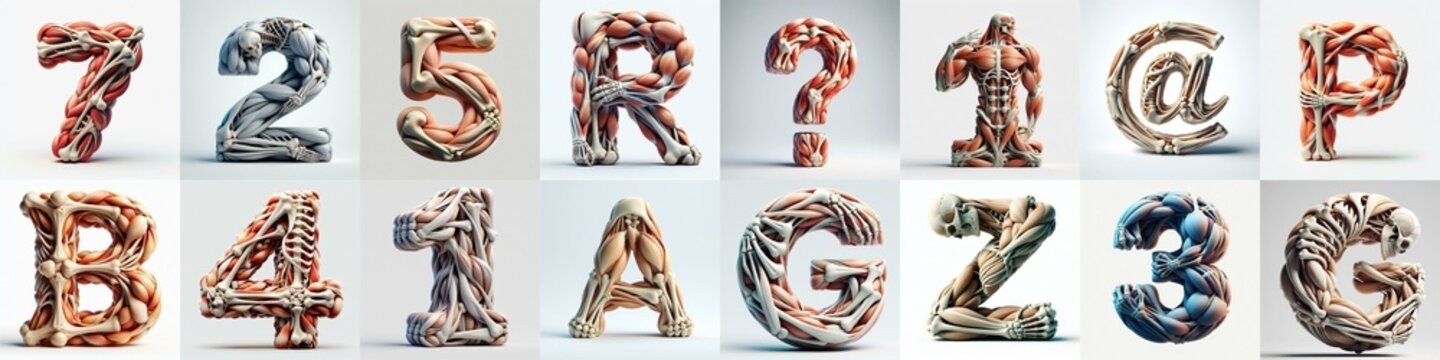 3D lettering what blend Bones and Muscles. AI generated illustration