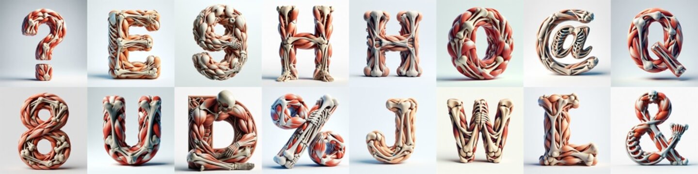 3D lettering what blend Bones and Muscles. AI generated illustration