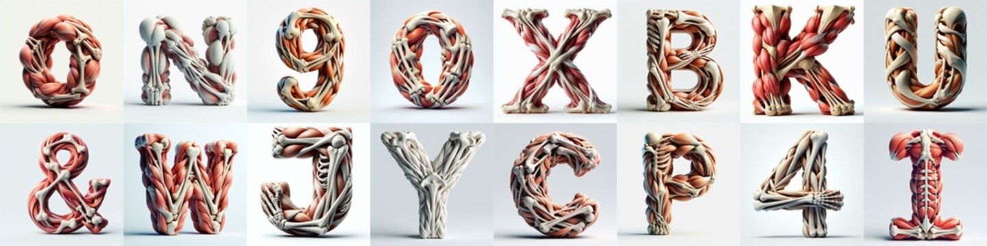 3D lettering what blend Bones and Muscles. AI generated illustration