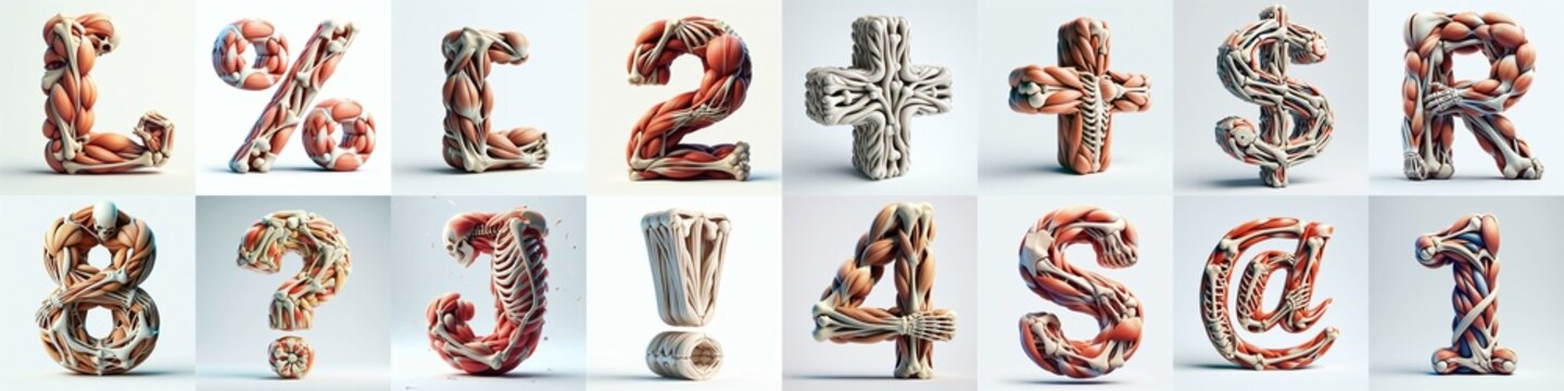 3D lettering what blend Bones and Muscles. AI generated illustration