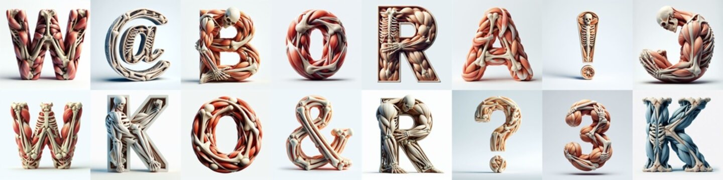 3D lettering what blend Bones and Muscles. AI generated illustration