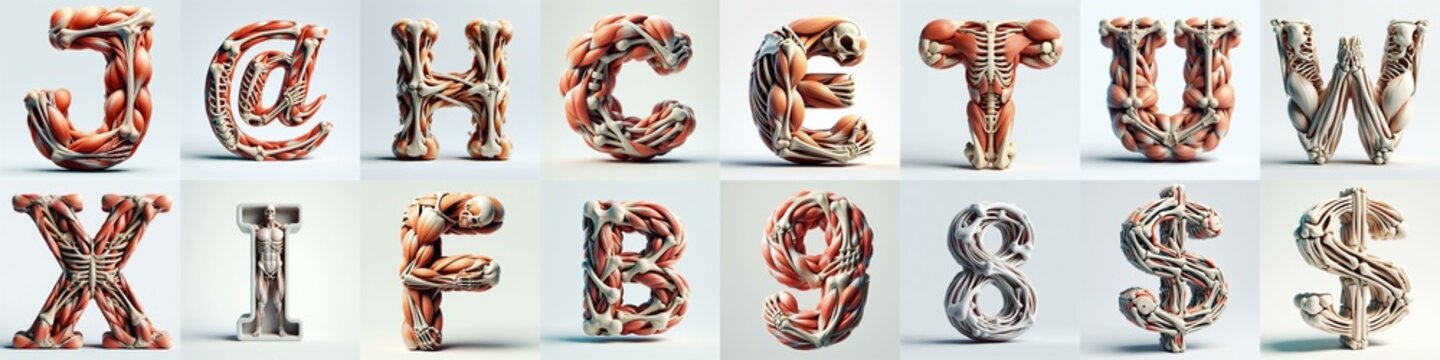 3D lettering what blend Bones and Muscles. AI generated illustration