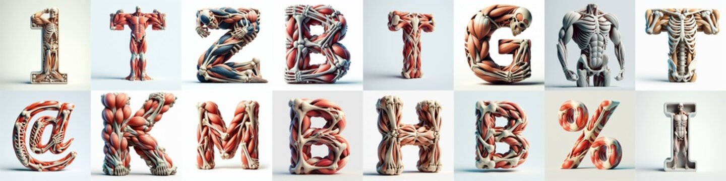 3D lettering what blend Bones and Muscles. AI generated illustration