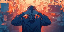Comic-Style Poster Design Illustrates How Stressed Office Environment Impacts Mental Health And Encourages Destructive Behavior