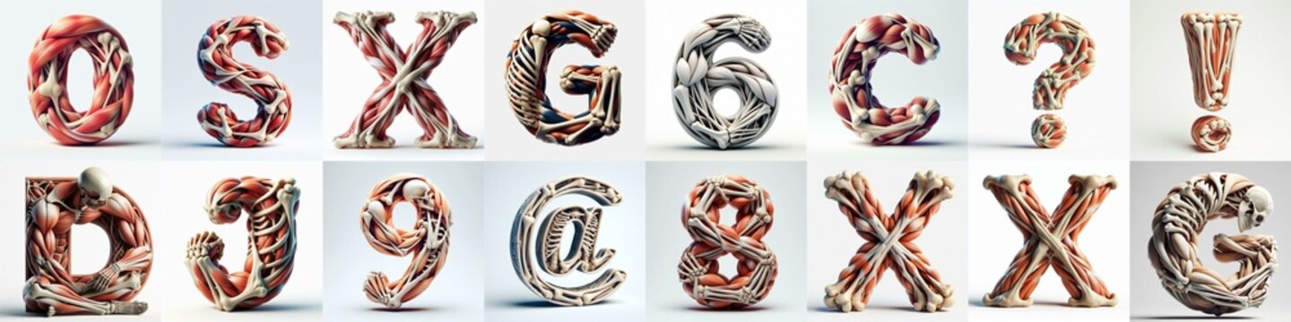 3D lettering what blend Bones and Muscles. AI generated illustration