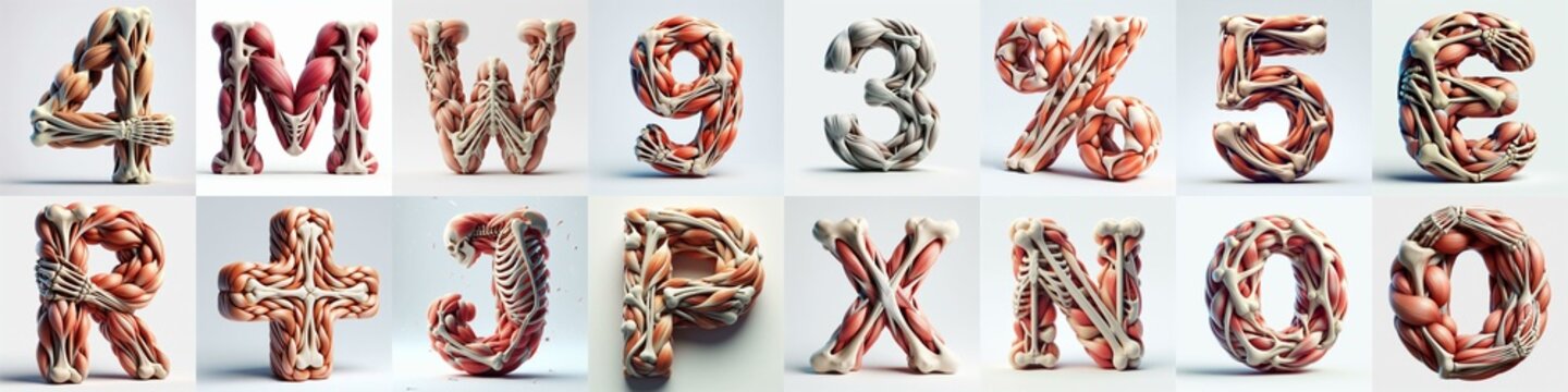 3D lettering what blend Bones and Muscles. AI generated illustration
