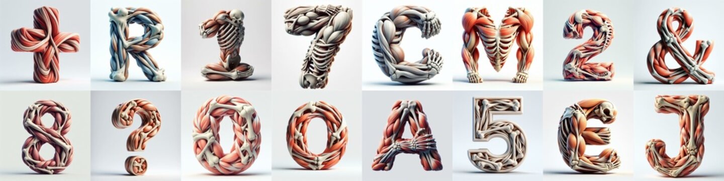 3D lettering what blend Bones and Muscles. AI generated illustration