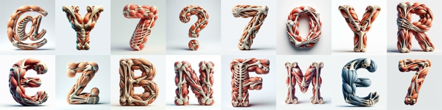 3D lettering what blend Bones and Muscles. AI generated illustration