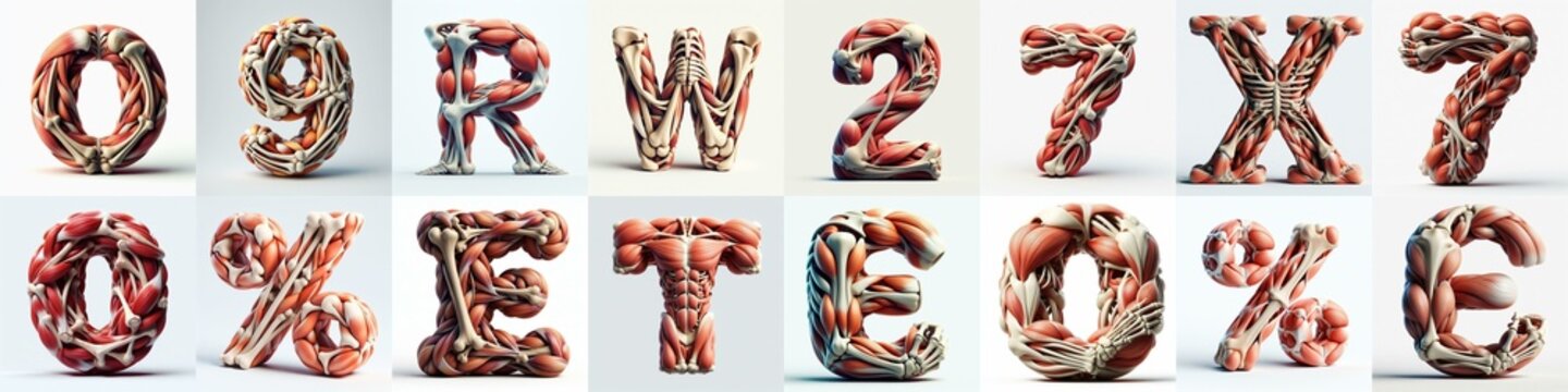 3D lettering what blend Bones and Muscles. AI generated illustration