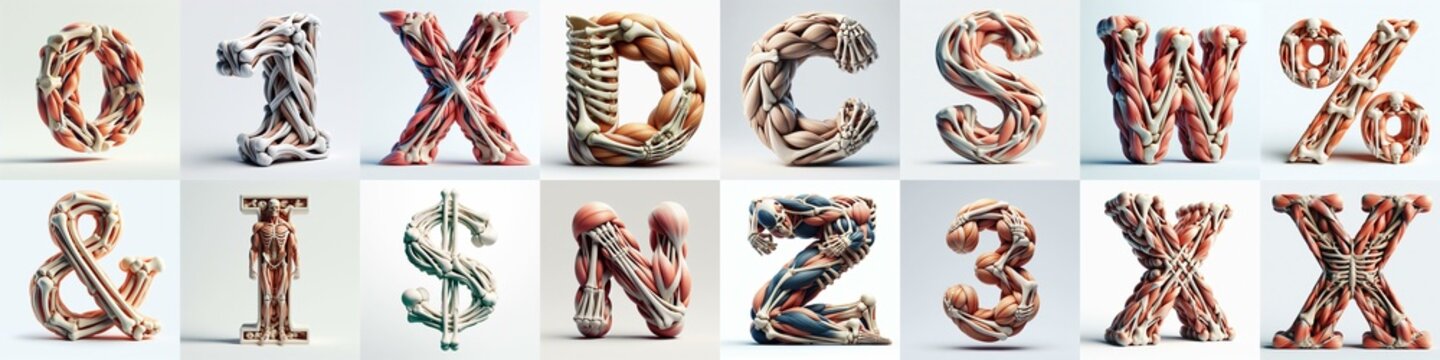 3D lettering what blend Bones and Muscles. AI generated illustration