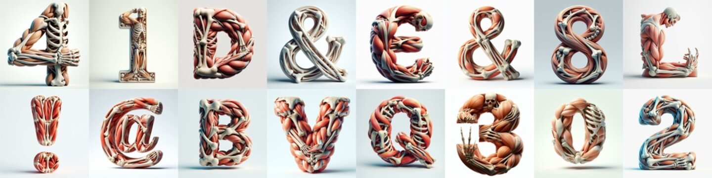3D lettering what blend Bones and Muscles. AI generated illustration