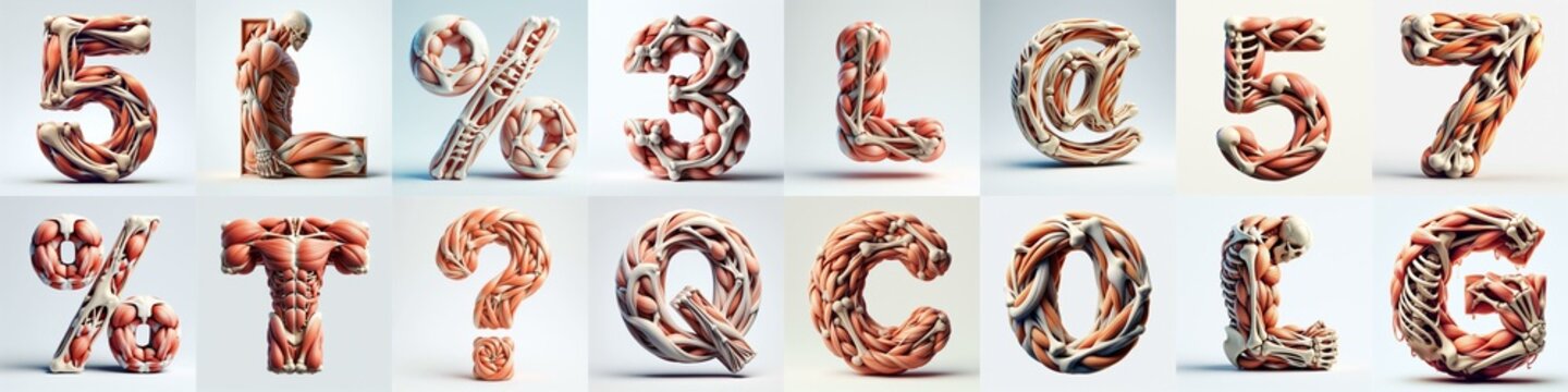 3D lettering what blend Bones and Muscles. AI generated illustration