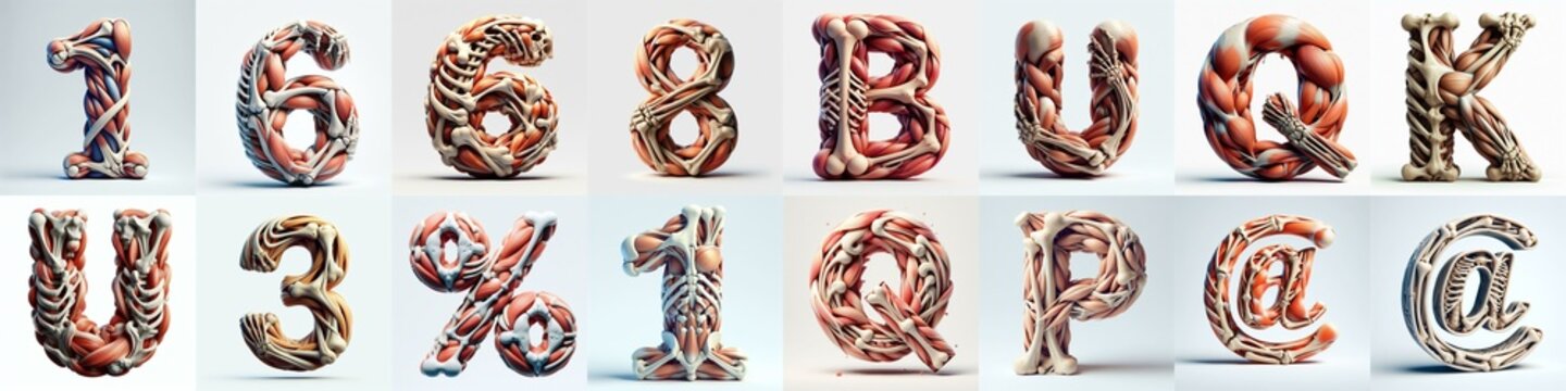 3D lettering what blend Bones and Muscles. AI generated illustration