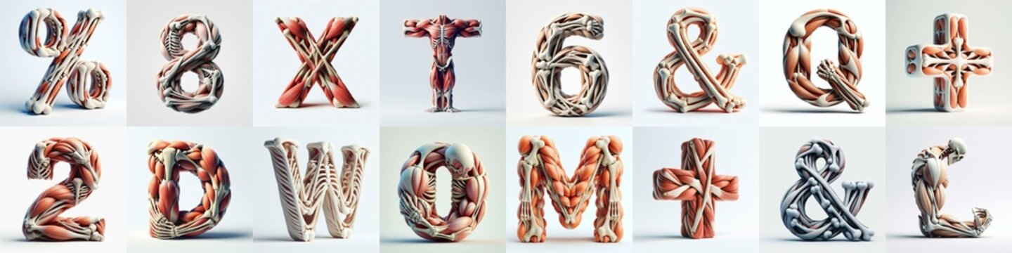 3D lettering what blend Bones and Muscles. AI generated illustration