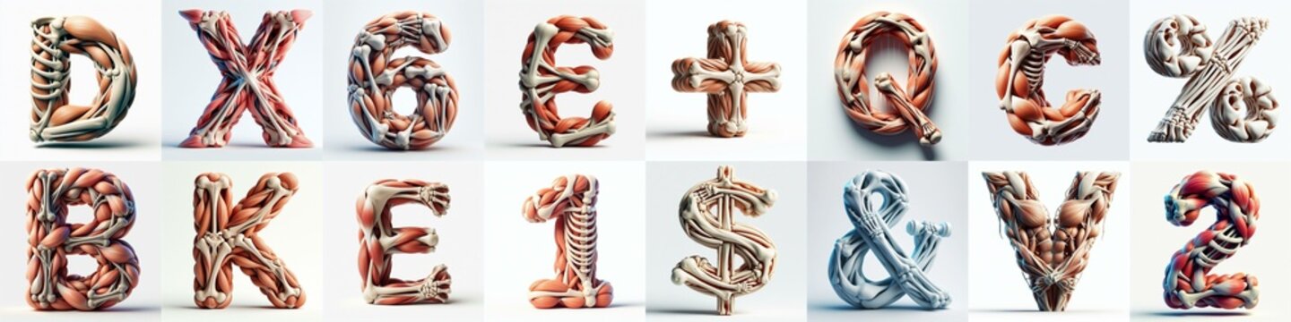 3D lettering what blend Bones and Muscles. AI generated illustration